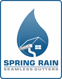 Spring Rain Seamless Gutters Logo of a rain drop with a gutter on a roof