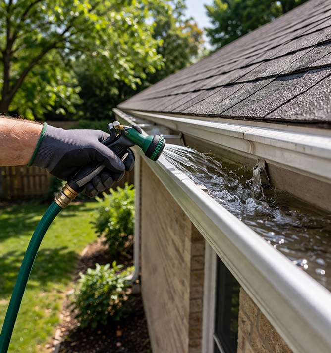Flush Gutters With a Garden Hose to Test Water Flow